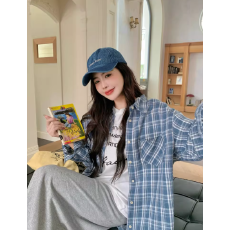 批发美式<b class='q'>街头</b>秋冬季休闲宽松设计感小众蓝色格纹长袖衬衫防晒上衣外穿