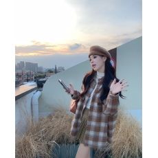 批发黑色复古<b class='q'>长袖</b>格子高级感新款<b class='q'>衬衫</b>休闲百搭宽松外套慵懒<b class='q'>衬衣</b>开衫