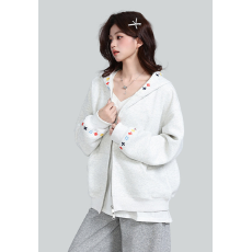 批发美式潮牌刺绣拉链开衫连帽卫衣<b class='q'>女</b>春秋新款宽松街头风情侣外套上衣