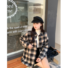 批发黑色复古长袖格子高级感新款<b class='q'>衬衫</b>休闲百搭宽松外套慵懒<b class='q'>衬衣</b>开衫