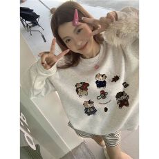 批发100%棉面华棉320g/420g印花 2026秋冬宽松圆领卫衣上衣长袖