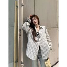 批发韩版宽松慵懒风防晒<b class='q'>衬衫</b>女夏薄款复古格子长袖<b class='q'>衬衣</b>外套小个子上衣