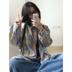 批发原版面料轻奢纯棉格子<b class='q'>衬衫</b>女内搭叠穿宽松休闲显瘦长袖<b class='q'>衬衣</b>外穿