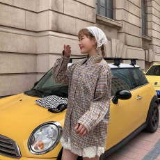 批发原版面料复古格子<b class='q'>衬衫</b>女夏季设计感小众宽松休闲长袖防晒上衣外套