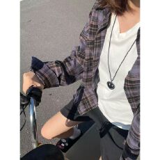 批发日系小众复古休闲风<b class='q'>衬衫</b>2026春季新款polo领宽松百搭叠穿格子外套