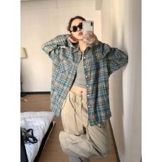 批发美式复古格纹<b class='q'>衬衫</b>破坏Cleanfit宽松百搭格子<b class='q'>衬衣</b>外套潮牌