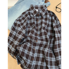 批发日系复古格子<b class='q'>长袖</b><b class='q'>衬衫</b>女春夏宽松慵懒风设计感休闲<b class='q'>衬衣</b>外套