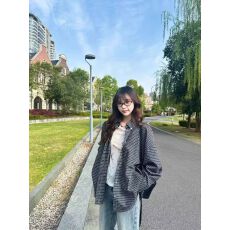 批发法式蓝色条纹衬衫女开春2026宽松上衣设计感小众长袖衬衣外套