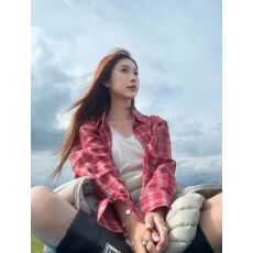 批发美式复古红色格纹衬衫女春季新款美式慵懒松弛感宽松防晒长袖外套