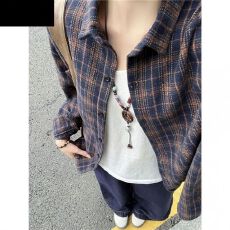 批发棕色加厚磨毛格子衬衫女秋冬季新款宽松休闲<b class='q'>百搭</b>长袖衬衣外套