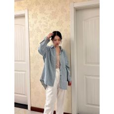 批发韩系彩色纽扣条纹衬衫女春秋<b class='q'>设计</b>感洋气小众开春爆款长袖衬衣外套