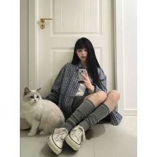 小众韩系格子衬衫女早秋新款百搭宽松慵懒风上衣外搭格纹衬衣外套