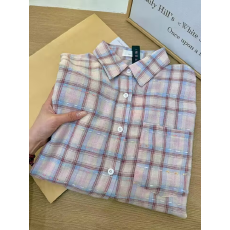 批发韩系chic纯棉格子衬衫女叠穿春秋款遮肉显瘦<b class='q'>长袖</b>衬衣<b class='q'>外</b>搭上衣ins
