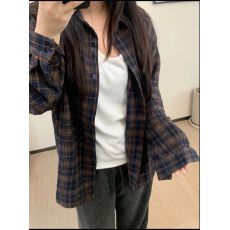 批发棕色加厚磨毛格子衬衫女秋冬季新款宽松休闲百搭<b class='q'>长袖</b>衬衣外套