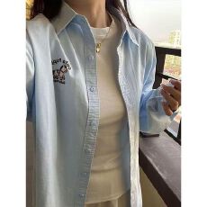 批发小马卡通刺绣<b class='q'>纯棉</b>衬衫女2026春季新款慵懒风宽松长袖翻领上衣