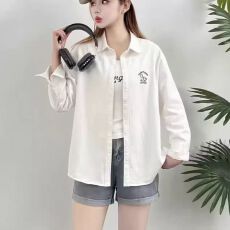 批发小马卡通刺绣<b class='q'>纯棉</b>衬衫女2026春季新款慵懒风宽松长袖翻领上衣