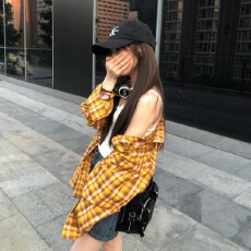 批发港味复古chic黄色格子衬衫女内搭叠穿宽松休闲<b class='q'>百搭</b>中长款衬衣外穿