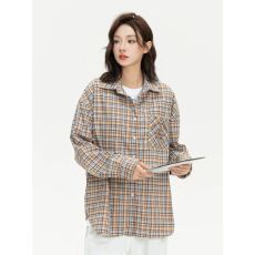 批发原版面料复古<b class='q'>格子衬衫</b>女夏季设计感小众宽松休闲长袖防晒上衣外套