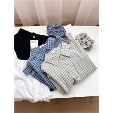 批发韩版宽松慵懒风防晒<b class='q'>衬衫</b>女夏薄款复古格子长袖<b class='q'>衬衣</b>外套小个子上衣