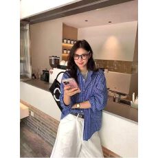 批发法式蓝色条纹<b class='q'>衬衫</b>女开春2026宽松上衣设计感小众长袖<b class='q'>衬衣</b>外套