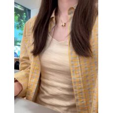 批发原版面料日系格纹长袖衬衫女春季显白宽松衬衣设计感小众彩点上衣