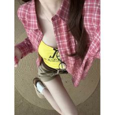 批发原版面料美式高质感翻领条纹<b class='q'>衬衫</b>2026春季少女心百搭款<b class='q'>长袖</b>上衣