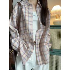 批发韩系chic纯棉格子<b class='q'>衬衫</b>女叠穿春秋款遮肉显瘦<b class='q'>长袖</b><b class='q'>衬衣</b>外搭上衣ins