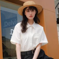 批发实价纯色短袖<b class='q'>衬衫</b>女2026夏新款宽松<b class='q'>韩版</b>纯色上衣百搭休闲小众<b class='q'>衬衣</b>