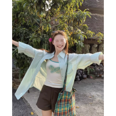 批发美式复古纯棉衬衫<b class='q'>薄外套</b>女2026春夏内搭衬衫叠穿衬衣防晒上衣