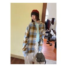 批发日系绿色格纹<b class='q'>衬衫</b>外穿女2026新款港味chic宽松休闲<b class='q'>情侣</b><b class='q'>款</b><b class='q'>衬衣</b>