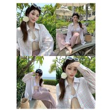 批发格子防晒衬衫外套女春秋2026新款法式上衣<b class='q'>设计</b>感小众宽松衬衣夏季