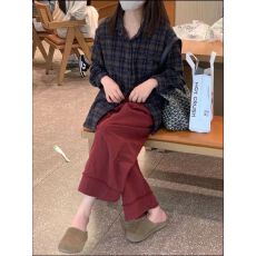 批发棕色加厚磨毛格子衬衫女秋<b class='q'>冬</b>季新款宽松休闲百搭长袖衬衣外套