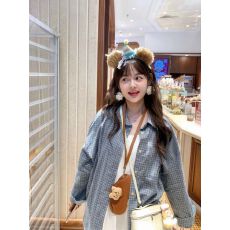 批发复古蓝色格子磨毛衬衫女2026春秋慵懒棉质长袖衬衣设计感外套上衣