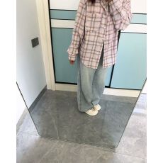批发韩系chic纯棉格子衬衫女叠穿春<b class='q'>秋</b>款遮肉显瘦长袖衬衣外搭上衣ins