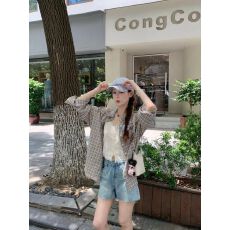 批发原版面料复古格子衬衫女夏季设计感小众宽松休闲长袖防晒上衣外套