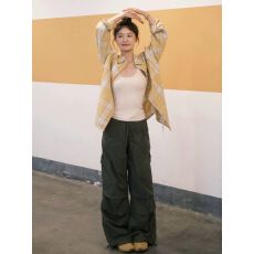 批发原版面料实价 绿色纯棉格子<b class='q'>衬衫女</b>内搭叠穿打底上衣宽松显瘦衬衣