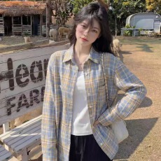 批发原版面料轻奢纯棉格子衬衫女内搭叠穿宽松休闲显瘦长袖衬衣外穿