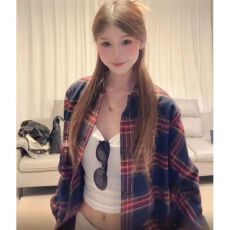 批发棉格子<b class='q'>衬衫</b>女2026秋季新款韩版宽松显瘦磨毛港风复古外搭休闲<b class='q'>衬衣</b>