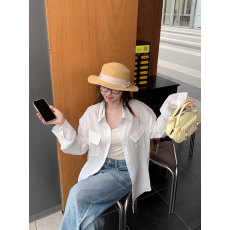 批发老钱风松弛感仿亚麻白色衬衫上衣<b class='q'>女</b>法式极简天丝微透轻薄防晒外套