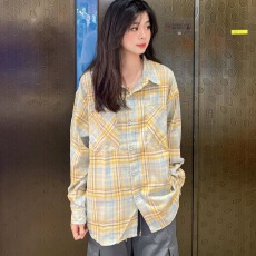 批发原版面料轻奢纯棉格子<b class='q'>衬衫</b>女内搭叠穿宽松休闲显瘦<b class='q'>长袖</b><b class='q'>衬衣</b>外穿
