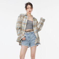 批发格子布+单排多扣夏季外套女薄款开衫<b class='q'>衬衣</b>女