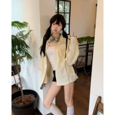 批发美式复古黄色条纹衬衫女2026新款小狗刺绣早秋外套宽松学院风上衣
