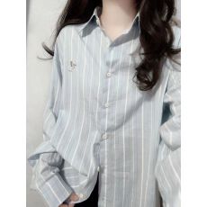 蓝色慵懒风长袖衬衫女春夏宽松vintage防晒衬衣高级感小象绣花