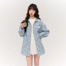 批发少女甜酷蕾丝外套女衬<b class='q'>衫</b>2026春季新款薄款长袖上衣蝴蝶结印花<b class='q'>格子</b>