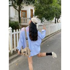 批发韩系穿搭独特别致衬衫蓝白条纹衬衣<b class='q'>春</b>夏新款2026年宽松防晒薄外套