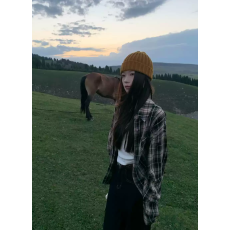 批发复古格子衬衫女韩版潮流春秋设计感薄款外套宽松慵懒风百搭衬衣服