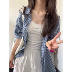批发<b class='q'>韩版</b>宽松慵懒风防晒<b class='q'>衬衫</b>女夏薄款复古格子长袖<b class='q'>衬衣</b>外套小个子上衣