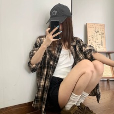 批发复古格子<b class='q'>衬衫</b>女韩版潮流春秋设计感薄款外套宽松慵懒风百搭<b class='q'>衬衣</b>服