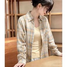 批发格子布+单排多扣夏季外套女薄款开衫<b class='q'>衬衣</b>女
