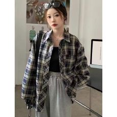 批发格子<b class='q'>衬衫</b>外套女2026春秋款宽松慵懒情侣款休闲<b class='q'>长袖</b><b class='q'>衬衣</b>外搭ins潮